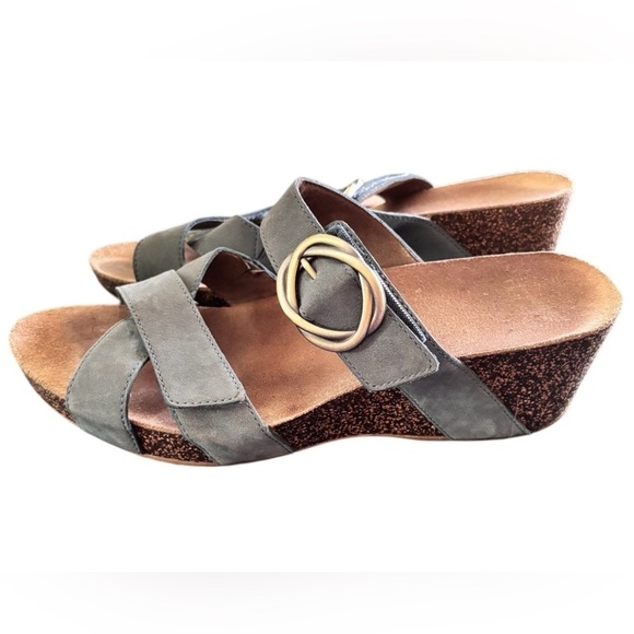 Dansko Shoes - Dansko Susie Nubuck Wedge Sandal 41/10.5-11 Smokey Blue Comfort Adjustable Strap